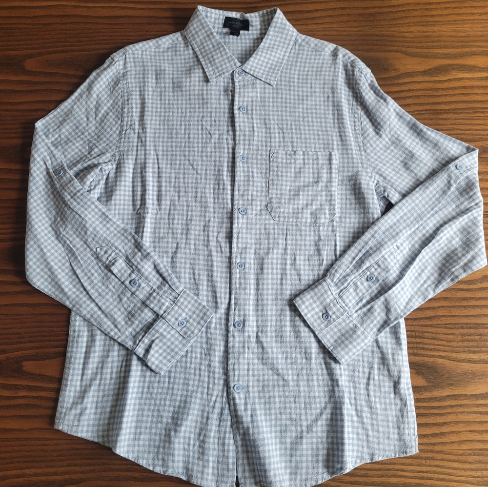 NWT -- MAGASCHONI Men's Blue White Long-Sleeve Button-Up Shirt | Size: M